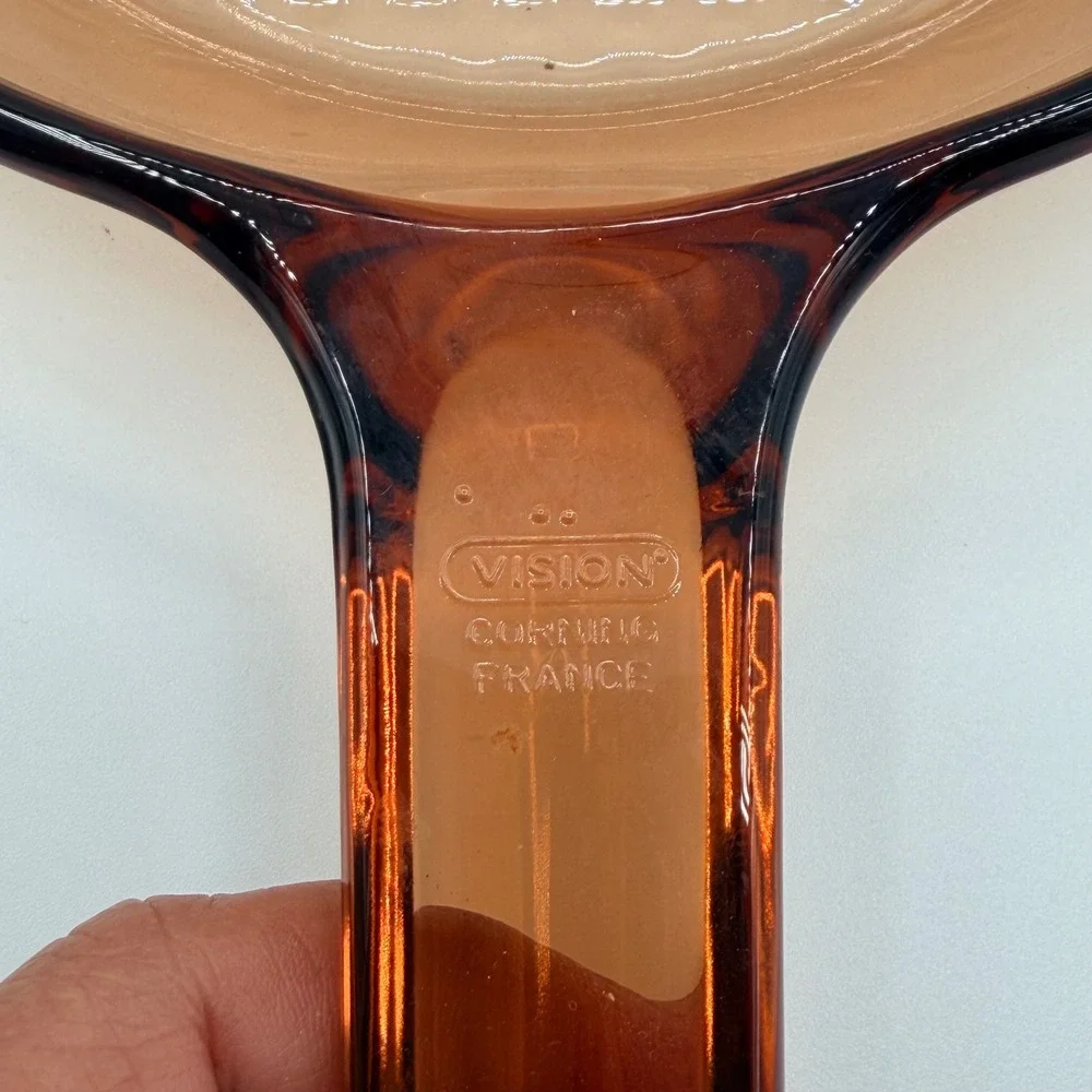 Vision Corning France 7 Inch Amber Glass Skillet V-7-B Waffle Bottom Vintage Pan